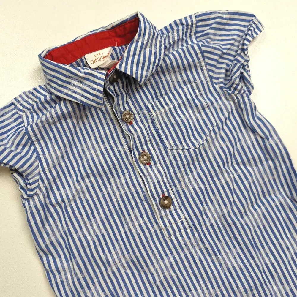 Cat & Jack Romper Outfit Baby Boys Sz 6-9m Fourth of July Patriotic Stripe Polo